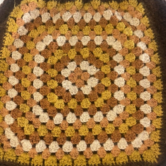 Women's Vintage 70's Handmade Afghan Blanket Purse Brown Yellow Knit - Picture 3 of 9